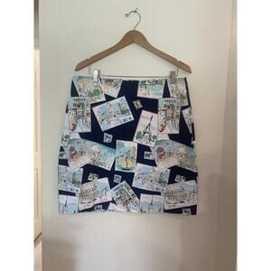Talbots Postcard Travel Print Pencil Skirt Cotton Blend Size 14 New York Paris
